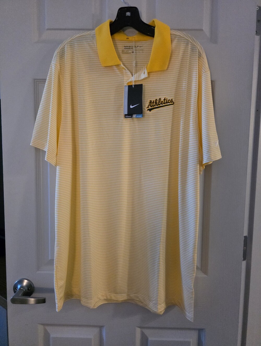 Nike Yellow and White Striped Athletics Polo XL NWT